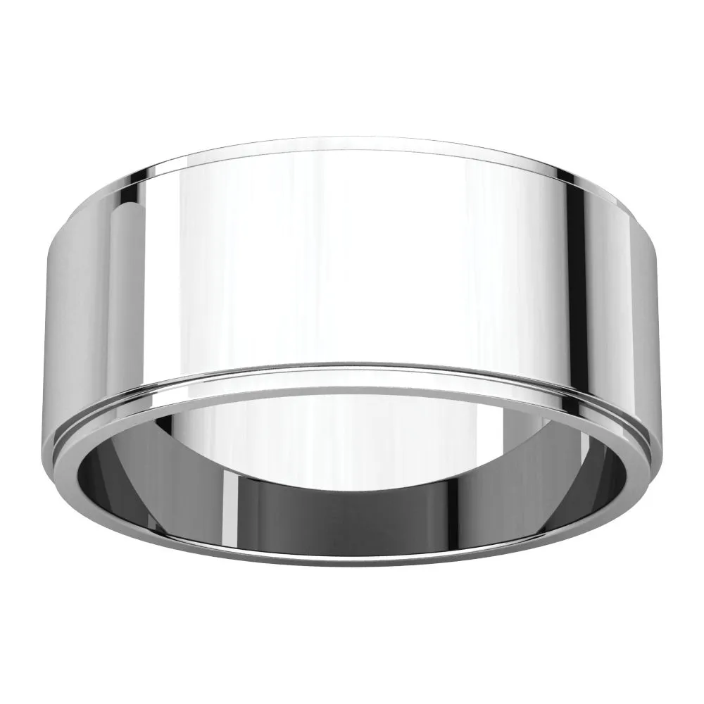 10k White Gold 8mm Flat Edge Band, Size 11