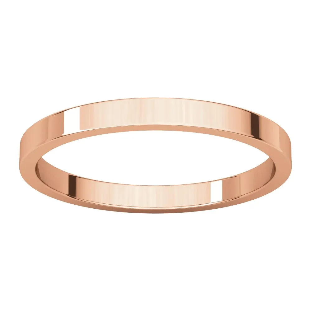 14k Rose Gold 2mm Flat Band, Size 8.5