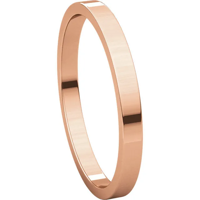 14k Rose Gold 2mm Flat Band, Size 8.5