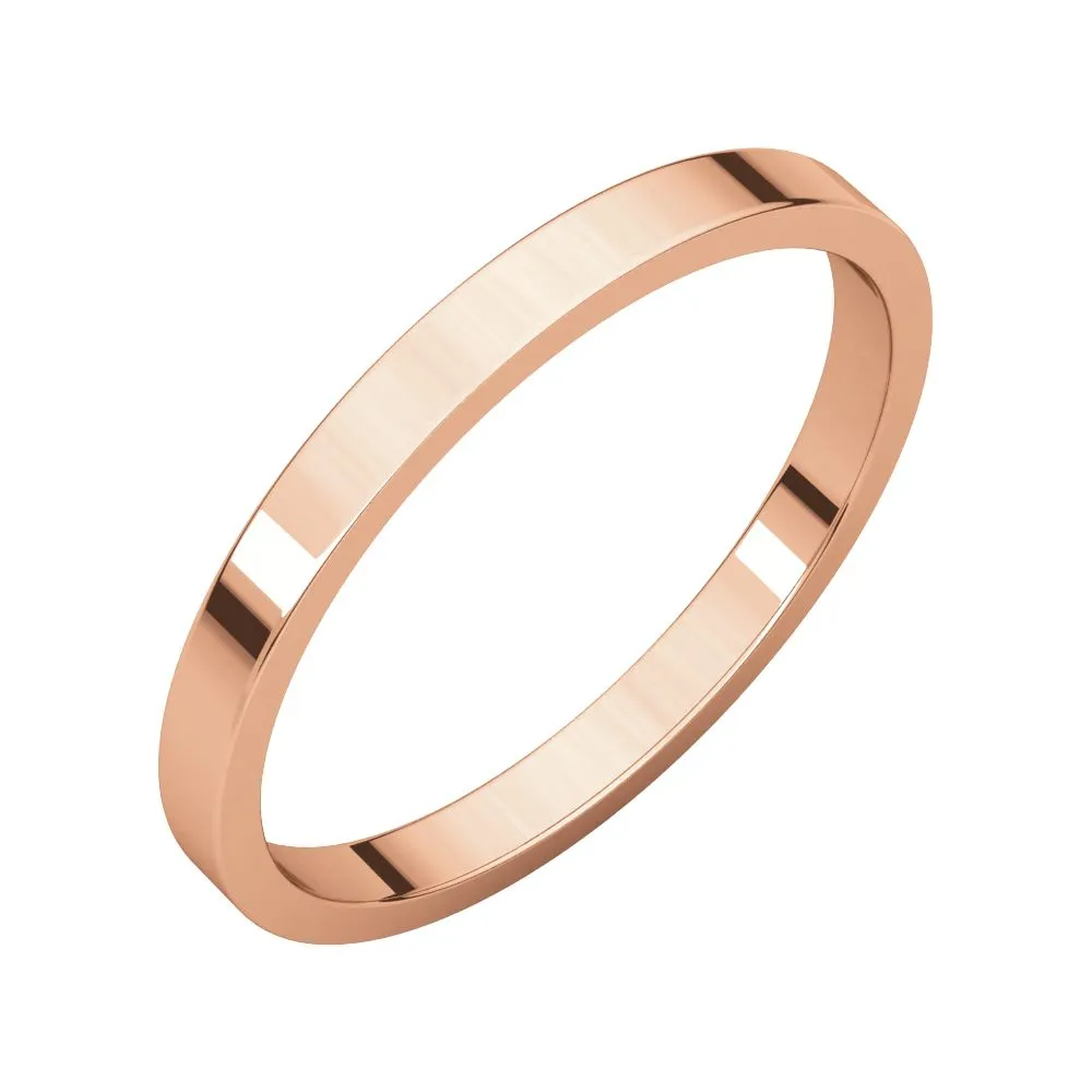 14k Rose Gold 2mm Flat Band, Size 8.5