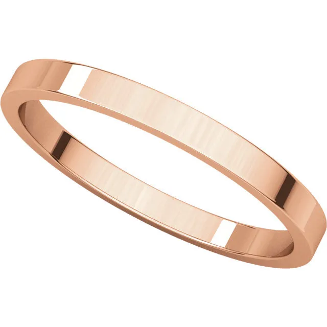 14k Rose Gold 2mm Flat Band, Size 8.5