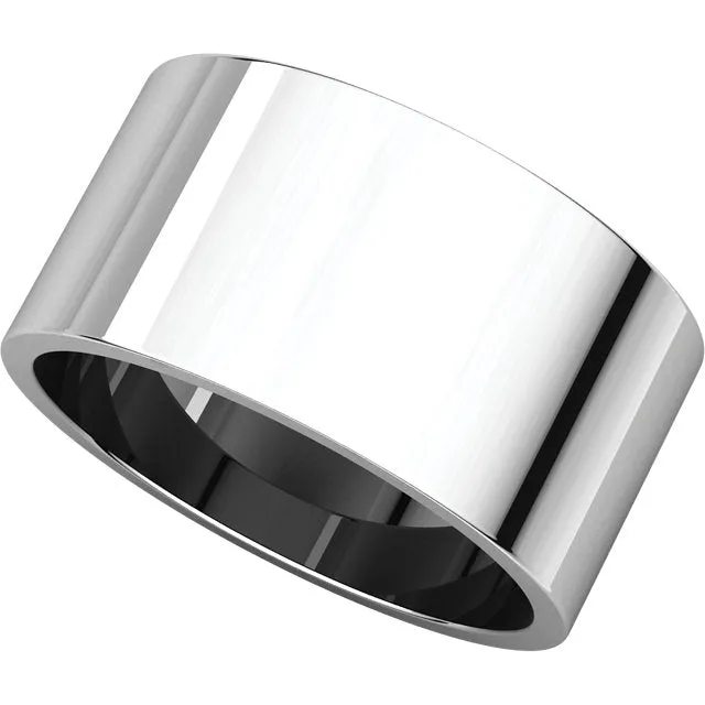 14k White Gold 10mm Flat Band, Size 10