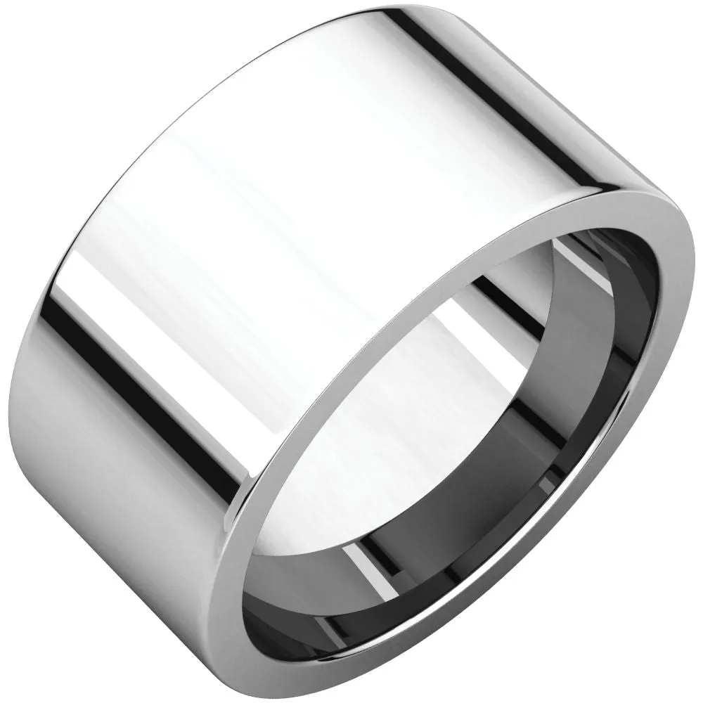 14k White Gold 10mm Flat Comfort Fit Band, Size 11