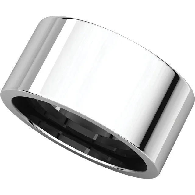 14k White Gold 10mm Flat Comfort Fit Band, Size 11