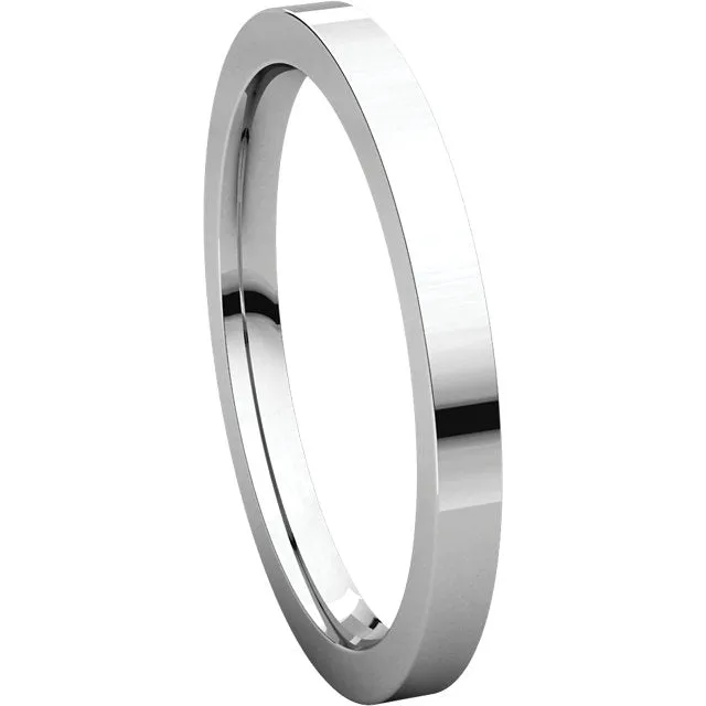 14k White Gold 2mm Flat Comfort Fit Band, Size 9.5