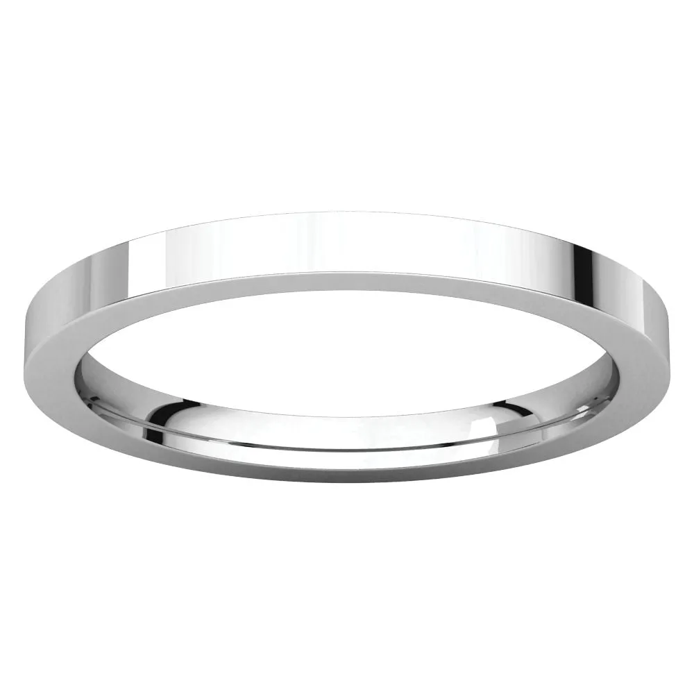 14k White Gold 2mm Flat Comfort Fit Band, Size 9.5