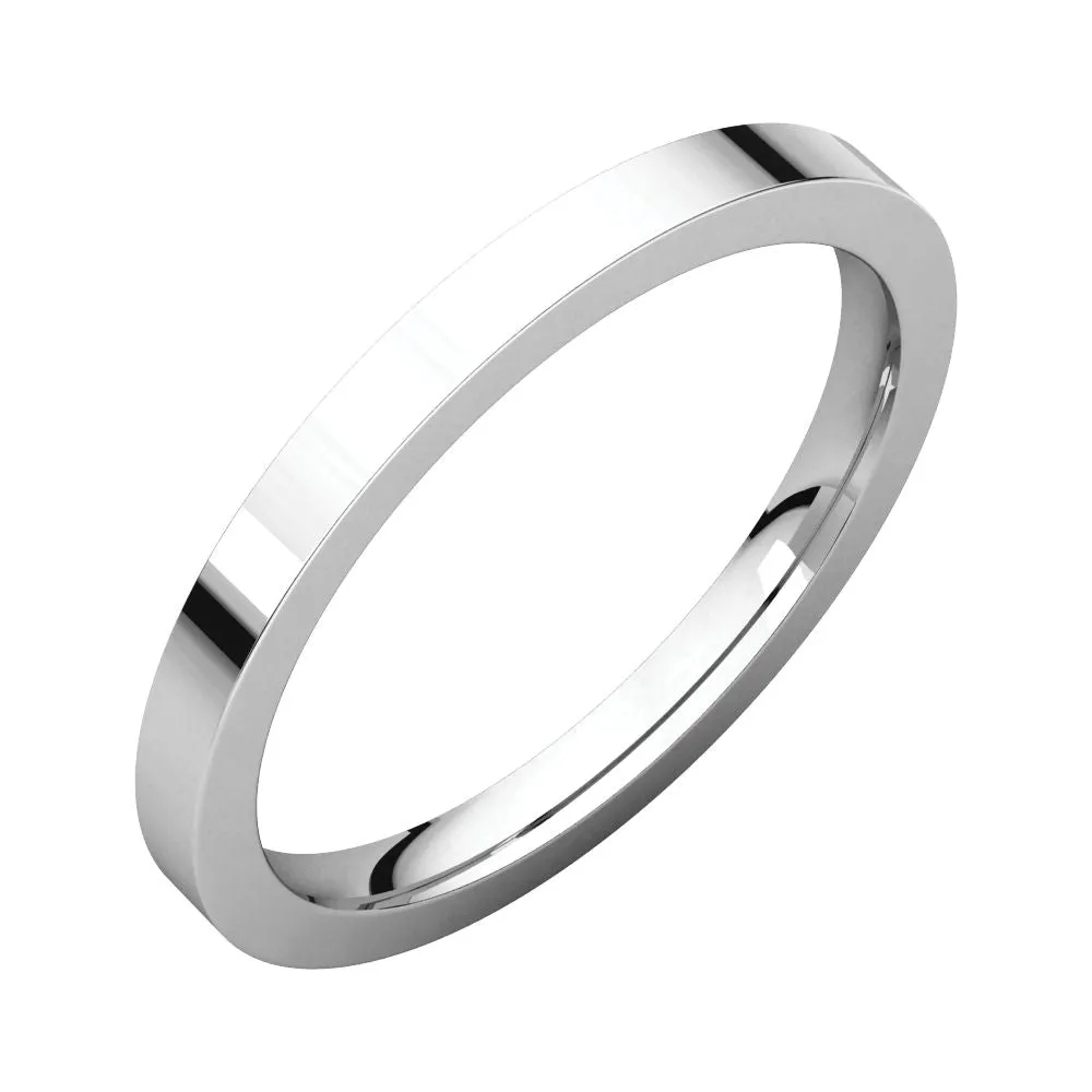 14k White Gold 2mm Flat Comfort Fit Band, Size 9.5