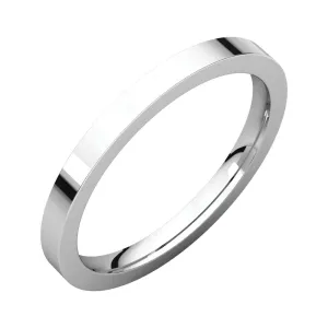 14k White Gold 2mm Flat Comfort Fit Band, Size 9.5