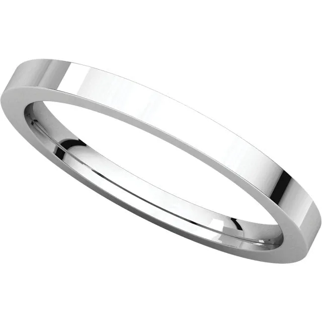 14k White Gold 2mm Flat Comfort Fit Band, Size 9.5