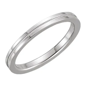 14k White Gold 2mm Flat Comfort Fit Milgrain Band Size 7