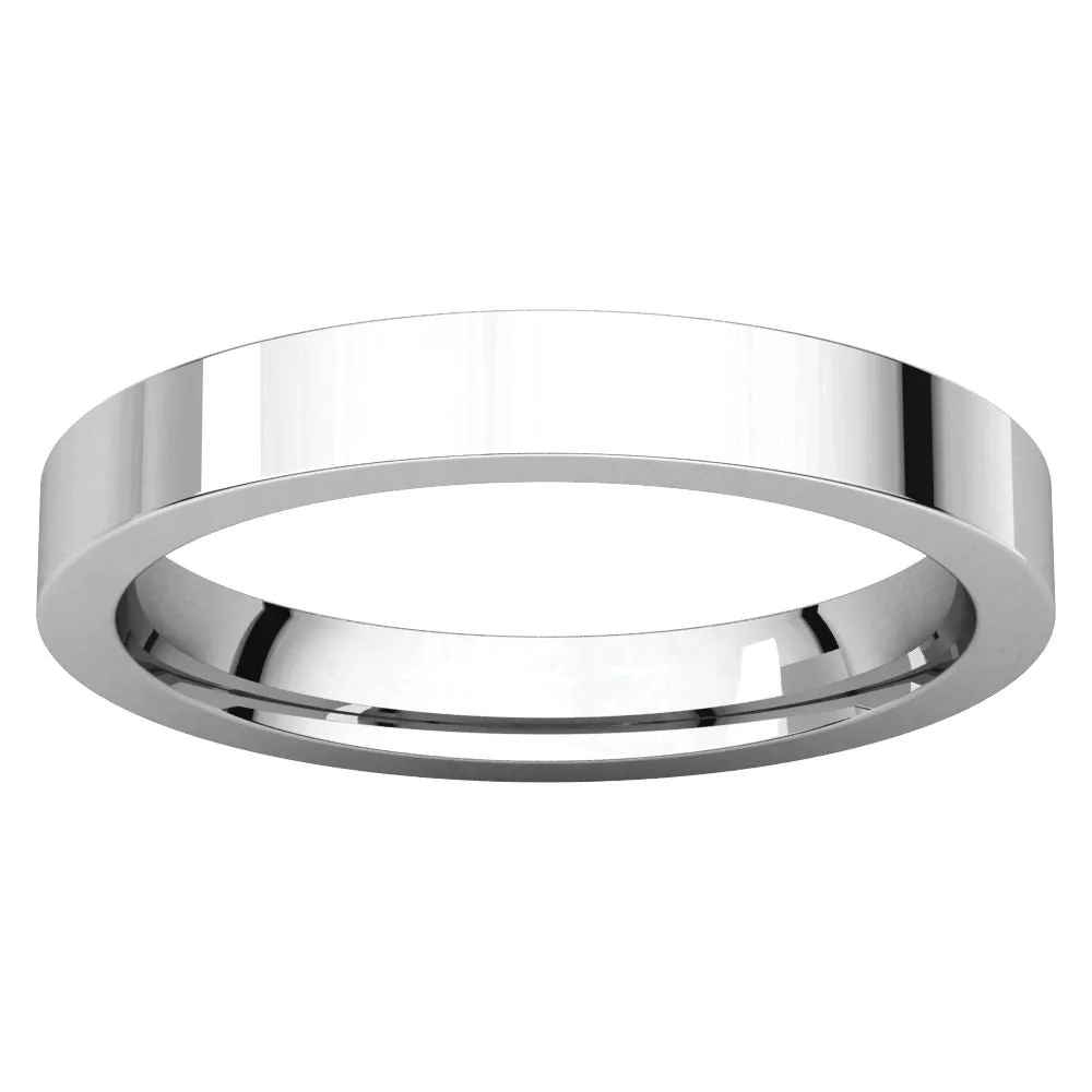 14k White Gold 3mm Flat Comfort Fit Band, Size 8.5