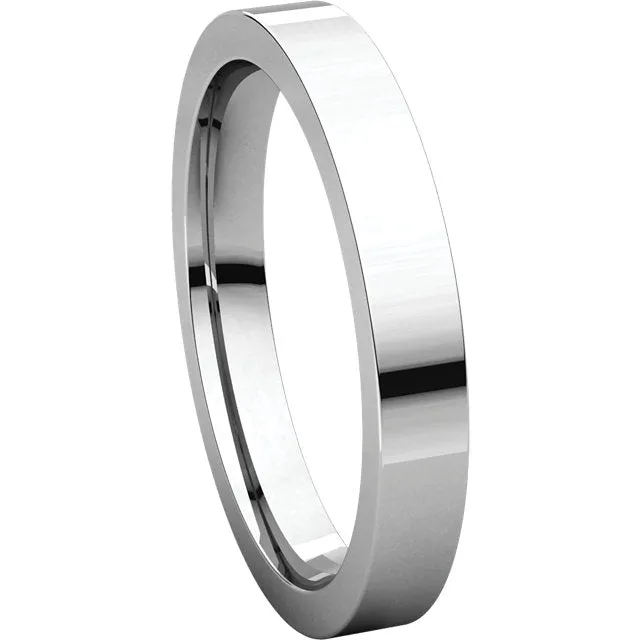 14k White Gold 3mm Flat Comfort Fit Band, Size 8.5