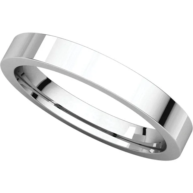 14k White Gold 3mm Flat Comfort Fit Band, Size 8.5