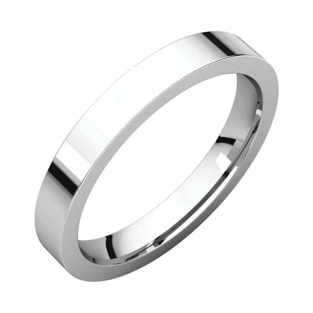 14k White Gold 3mm Flat Comfort Fit Band, Size 8.5