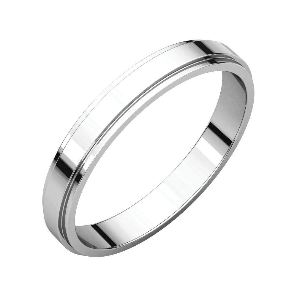 14k White Gold 3mm Flat Edge Band, Size 10
