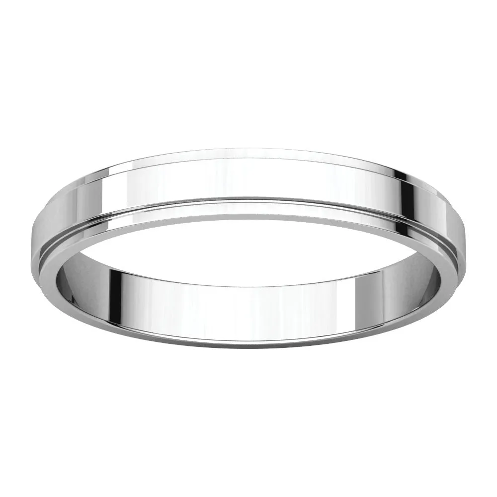 14k White Gold 3mm Flat Edge Band, Size 10