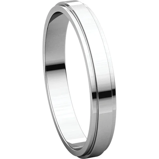 14k White Gold 3mm Flat Edge Band, Size 10