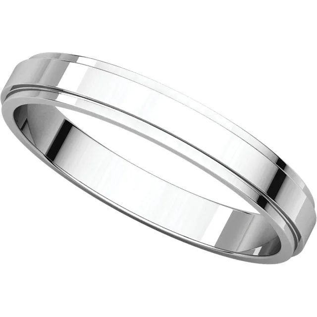 14k White Gold 3mm Flat Edge Band, Size 10