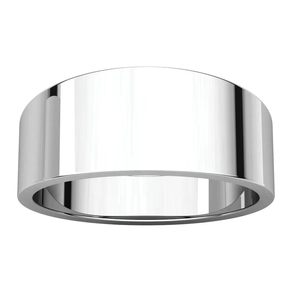 14k White Gold 8mm Flat Tapered Band, Size 6.5