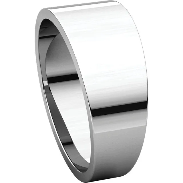 14k White Gold 8mm Flat Tapered Band, Size 6.5