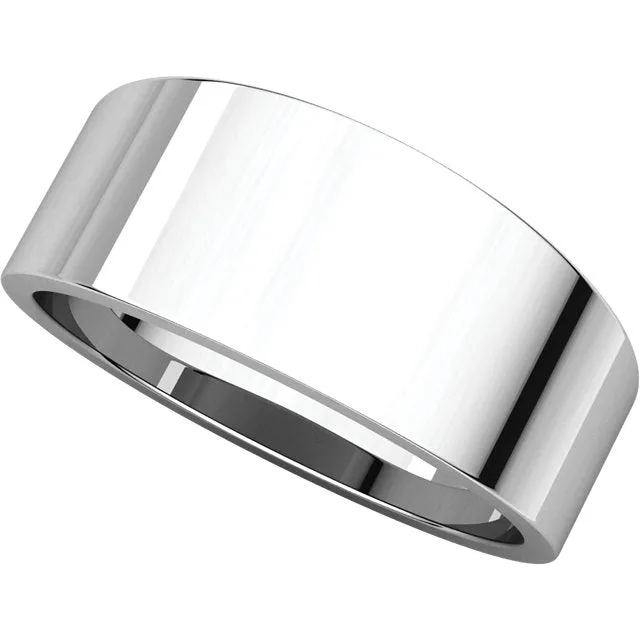14k White Gold 8mm Flat Tapered Band, Size 6.5
