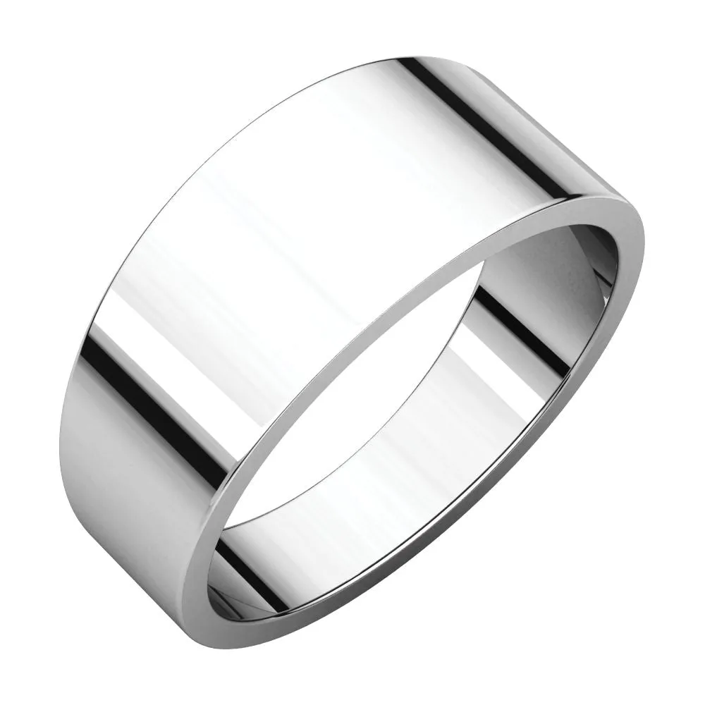 14k White Gold 8mm Flat Tapered Band, Size 6.5