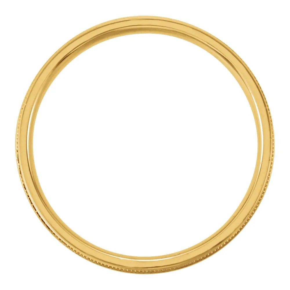 14k Yellow Gold 4mm Flat Edge Comfort Fit Milgrain Satin Finish Band Size 7
