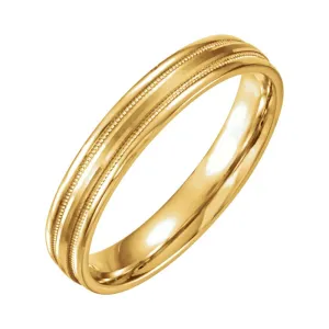 14k Yellow Gold 4mm Flat Edge Comfort Fit Milgrain Satin Finish Band Size 7