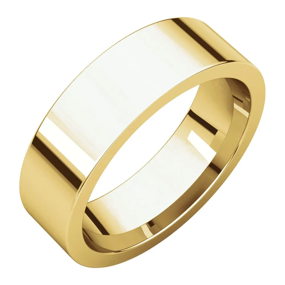 14k Yellow Gold 6mm Flat Comfort Fit Band, Size 10.5
