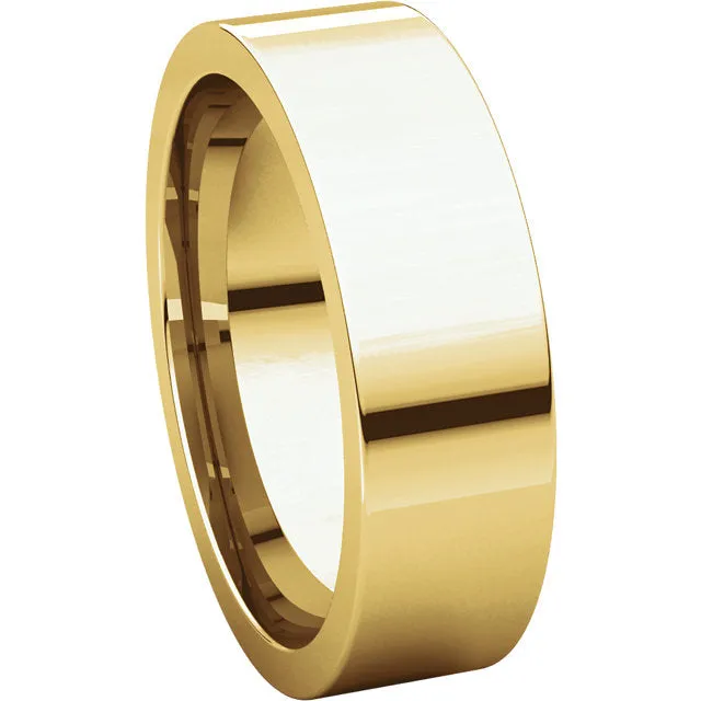14k Yellow Gold 6mm Flat Comfort Fit Band, Size 10.5