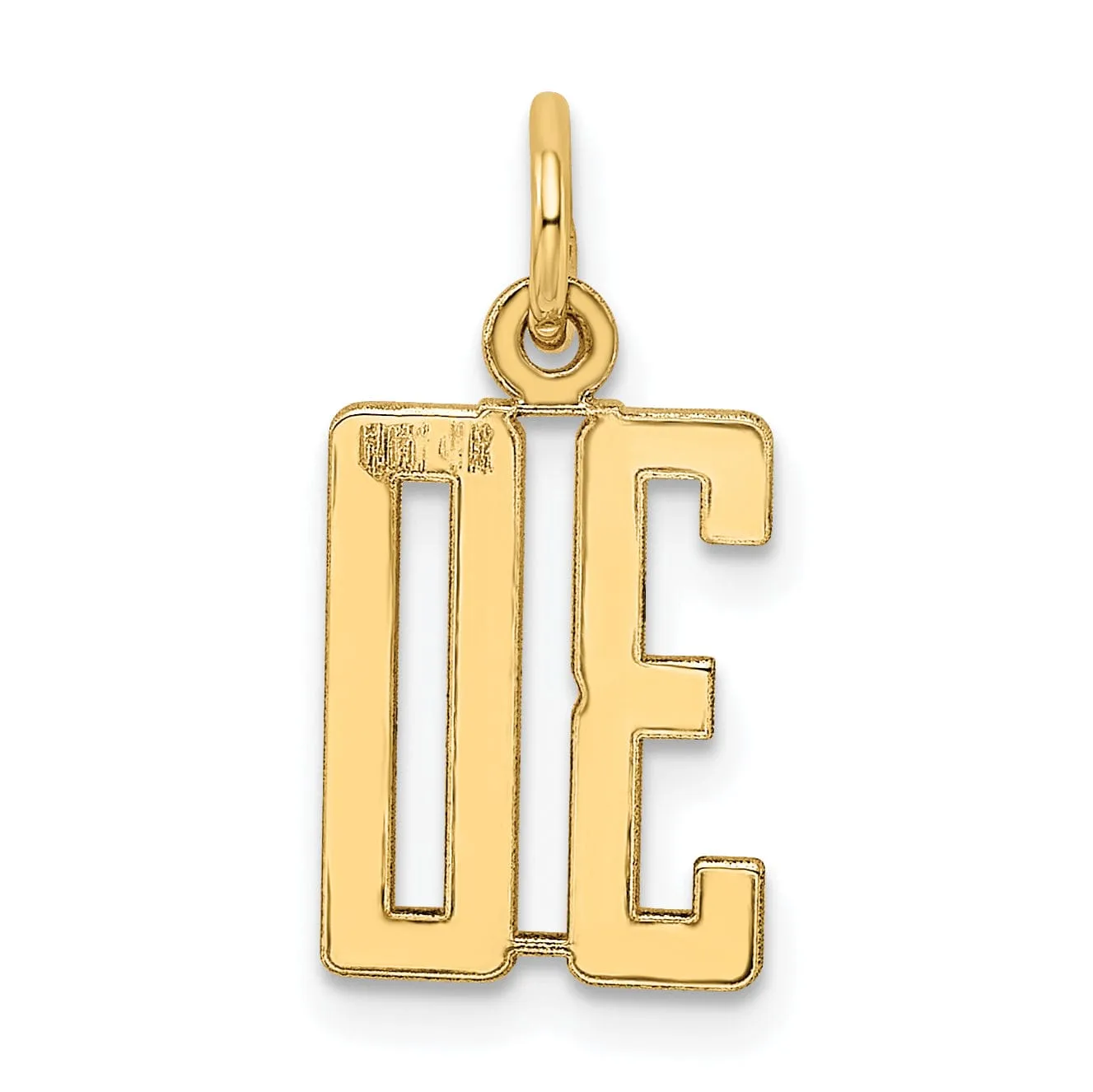14K Yellow Gold Polished Finish Small Size Elongated Shape Number 30 Charm Pendant