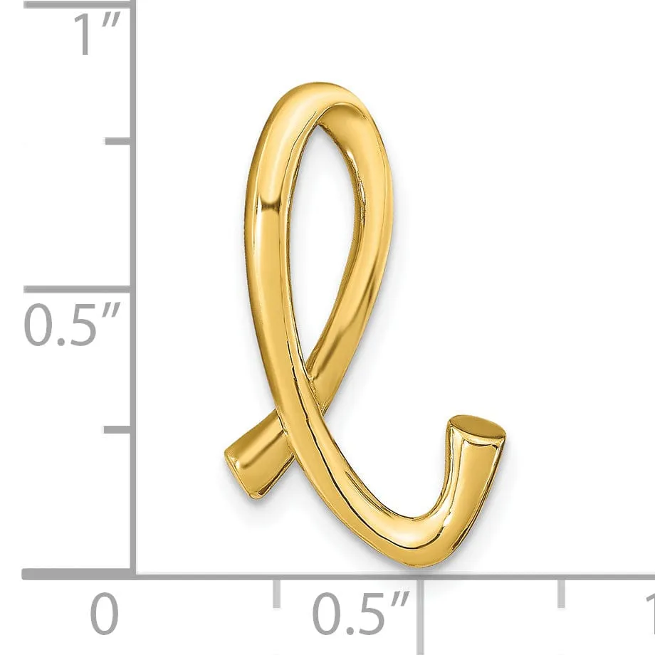 14k Yellow Gold Script Design Large Letter L Initial Slide Pendant
