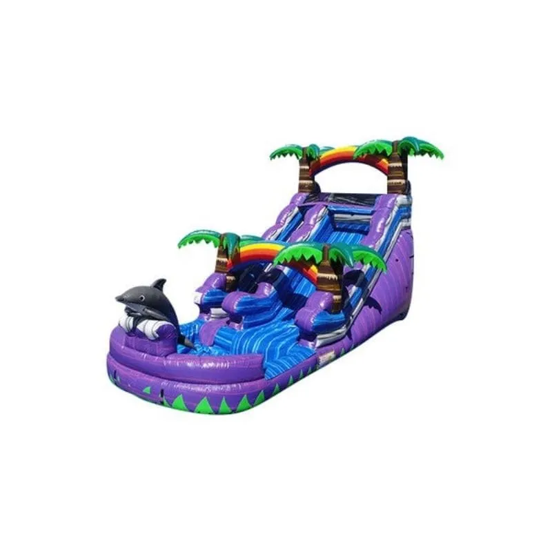 15 FT Purple Dolphin Inflatable Water Slide in Purple