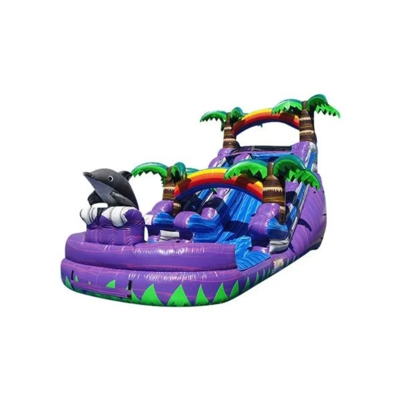 15 FT Purple Dolphin Inflatable Water Slide in Purple