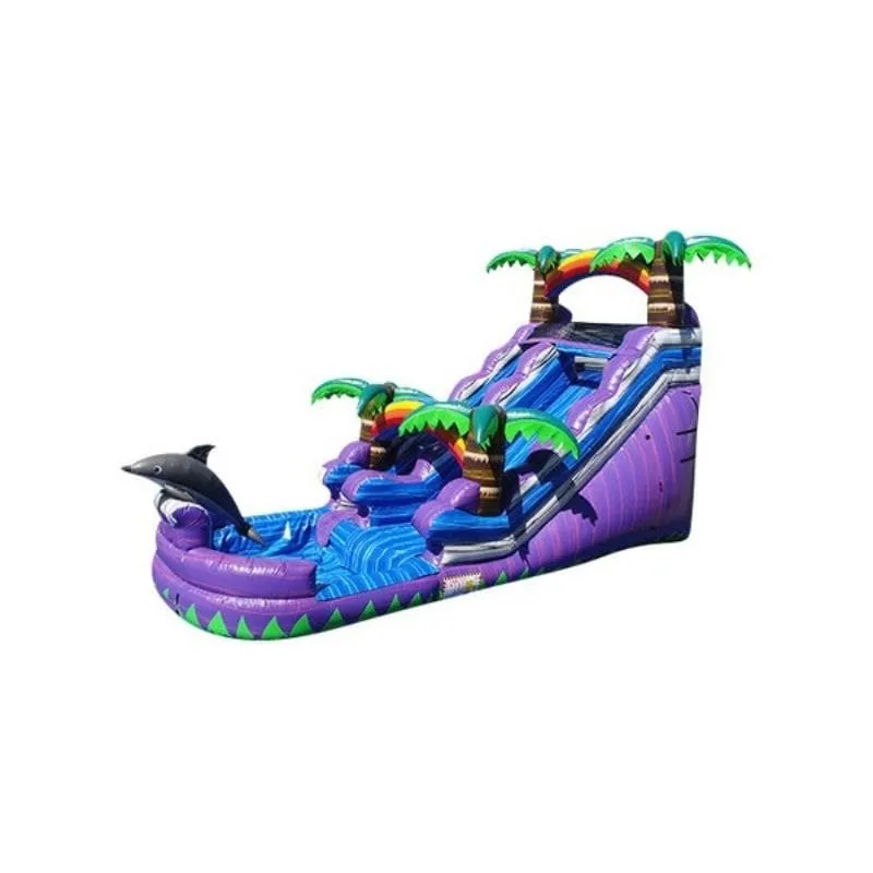 15 FT Purple Dolphin Inflatable Water Slide in Purple
