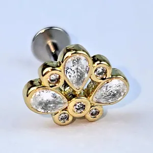 16 Gauge 1/4 Clear Gem Golden Crown Deluxe Labret