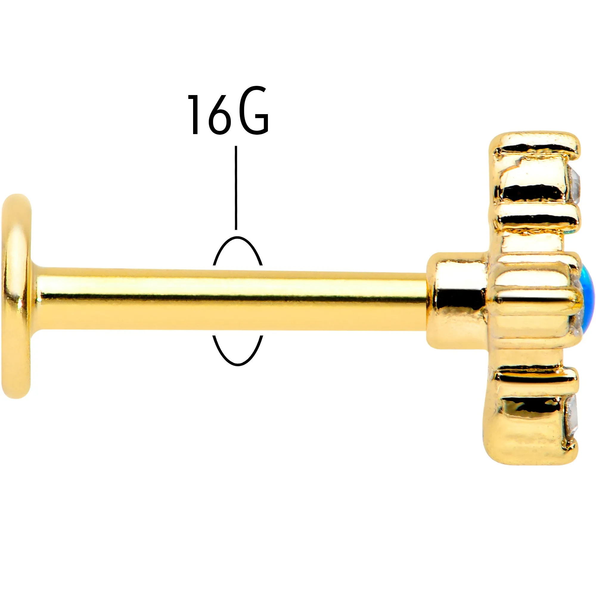 16 Gauge 5/16 Blue Synthetic Opal Gold Hue Rhombus Labret Monroe Tragus