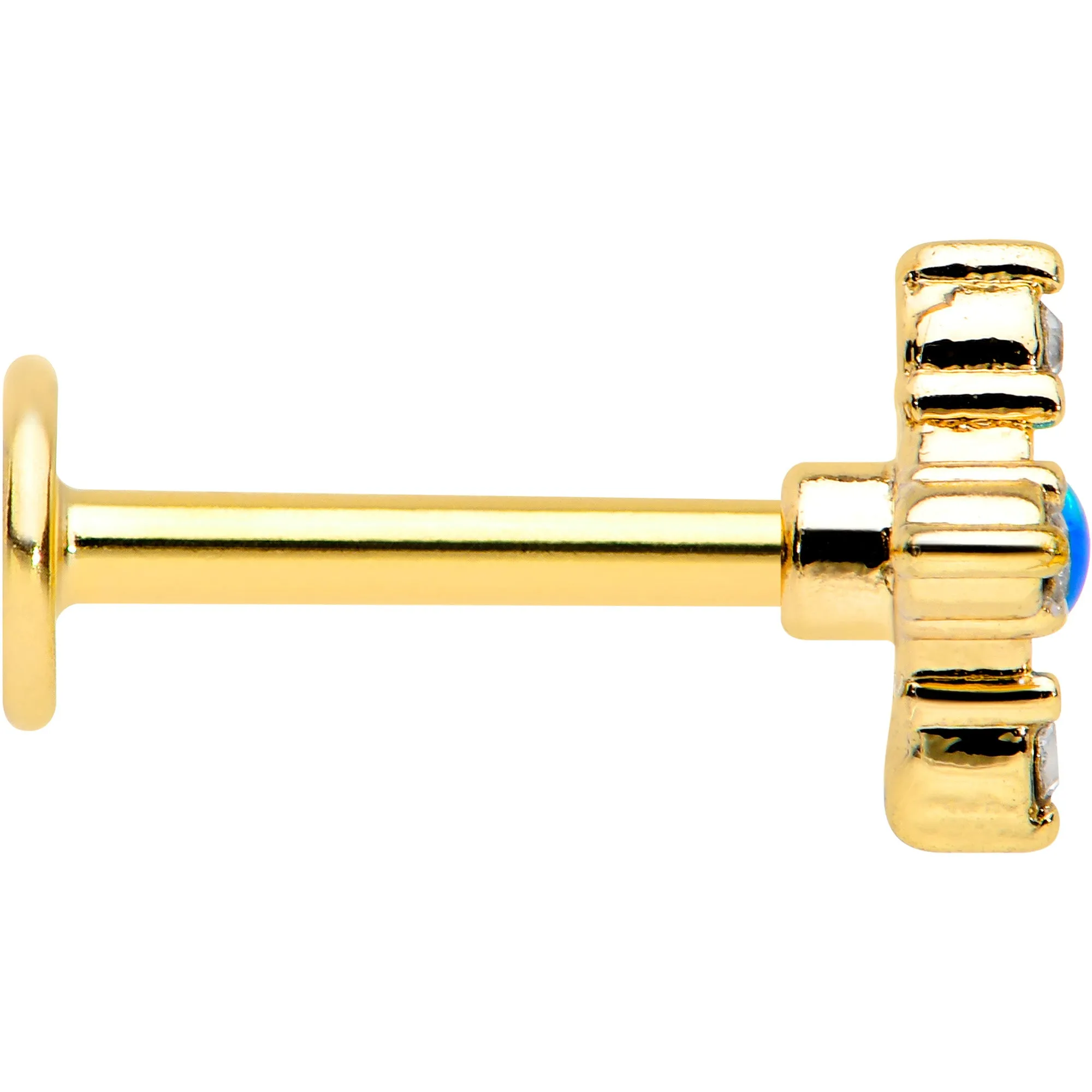 16 Gauge 5/16 Blue Synthetic Opal Gold Hue Rhombus Labret Monroe Tragus