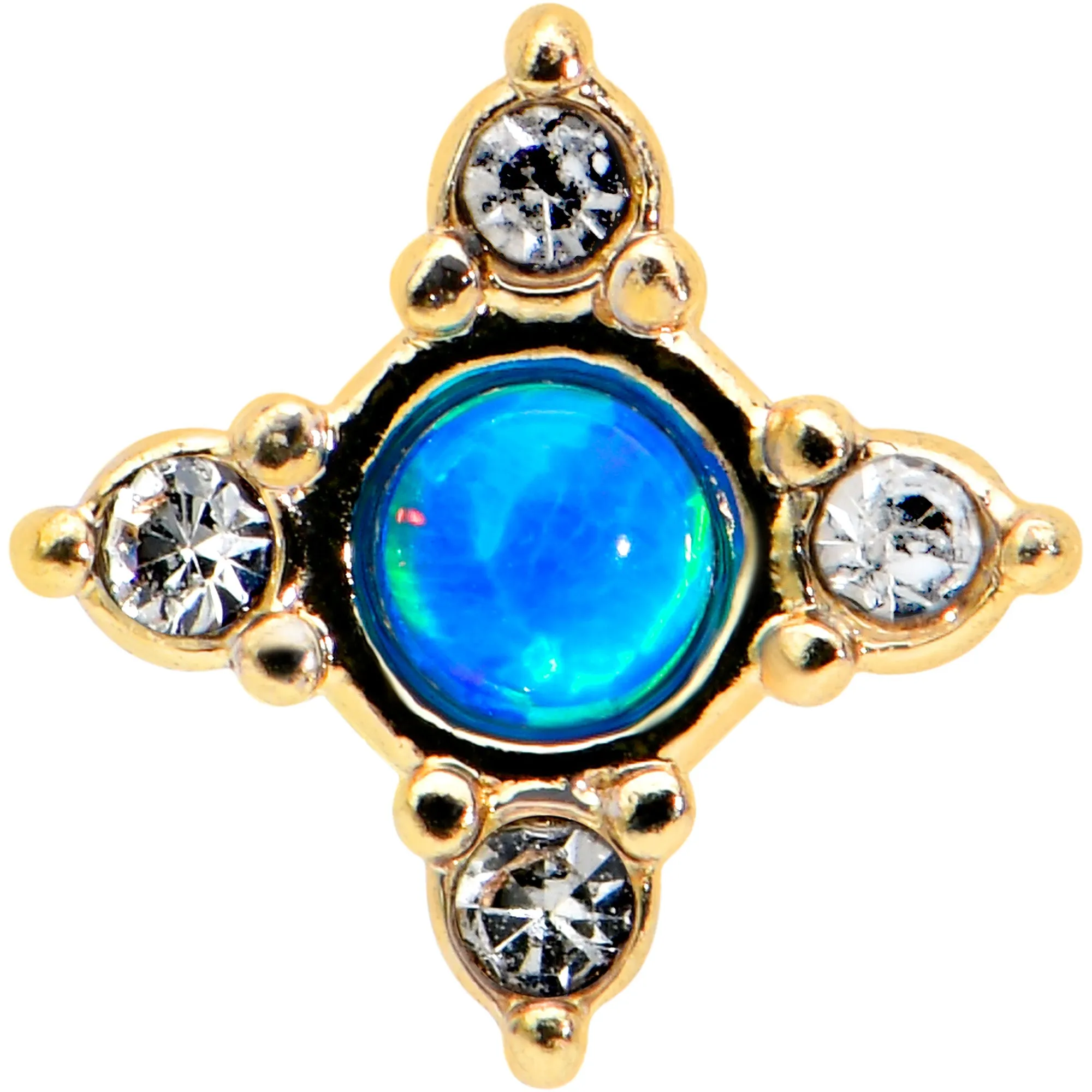 16 Gauge 5/16 Blue Synthetic Opal Gold Hue Rhombus Labret Monroe Tragus
