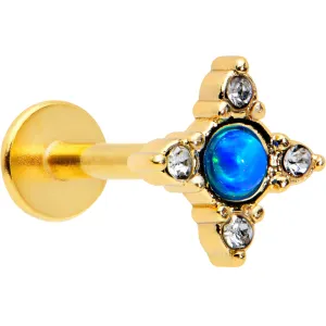 16 Gauge 5/16 Blue Synthetic Opal Gold Hue Rhombus Labret Monroe Tragus