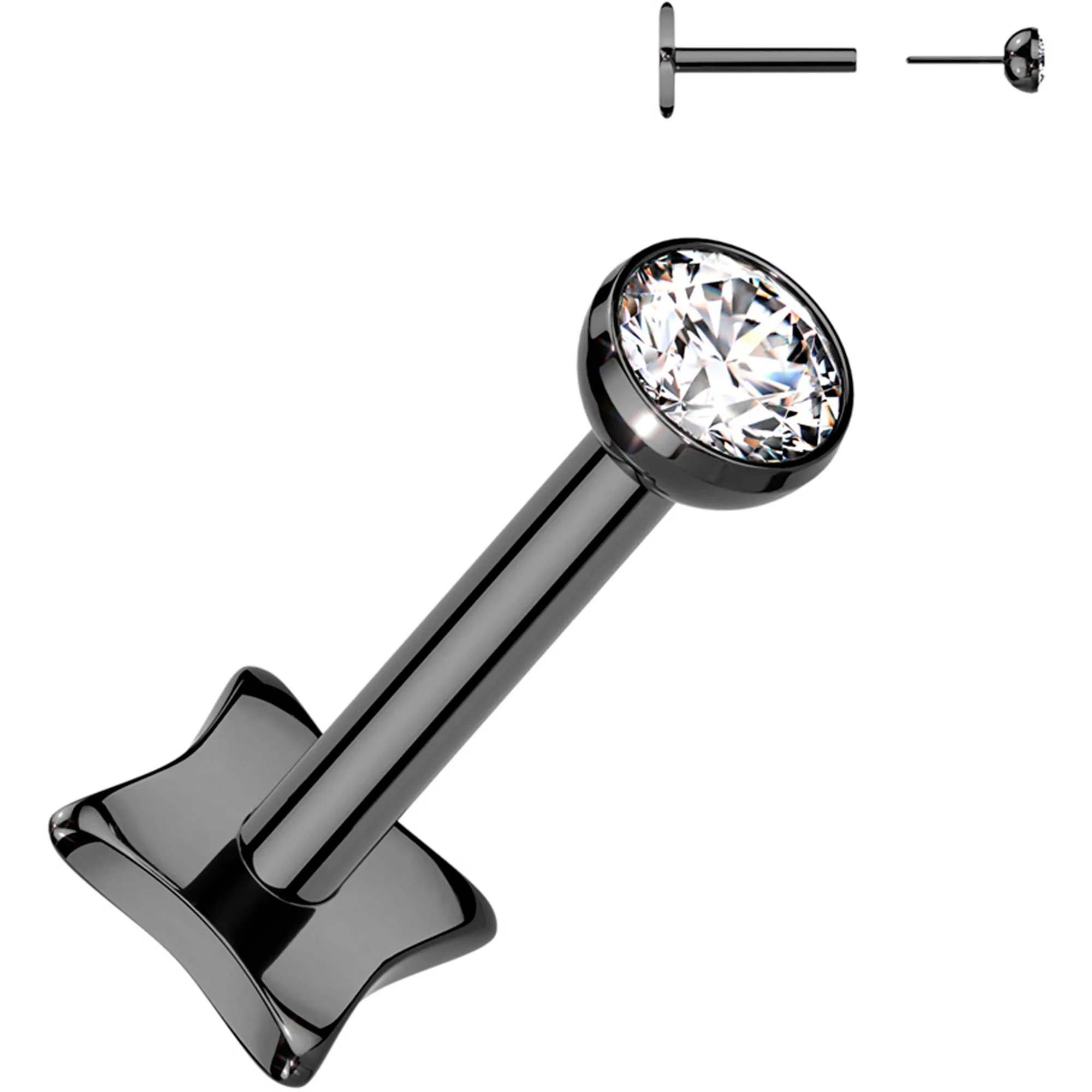 18 Gauge 1/4 3mm CZ Gem Black PVD Medical Grade Titanium Reversible Flat Back Earring