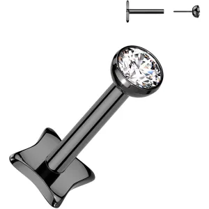 18 Gauge 1/4 3mm CZ Gem Black PVD Medical Grade Titanium Reversible Flat Back Earring