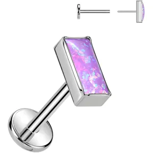 18 Gauge 5/16  Purple Rectangular Synthetic Opal Medical Grade Titanium Flat Back Earring
