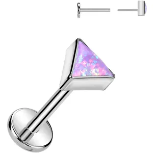 18 Gauge 5/16 Purple Synthetic Opal Triangle Medical Grade Titanium Flat Back Earring