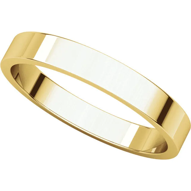 18k Yellow Gold 3mm Flat Band, Size 8