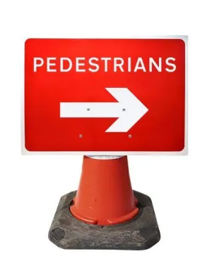 600x450mm Cone Sign - Pedestrians with Arrow Right - 7018