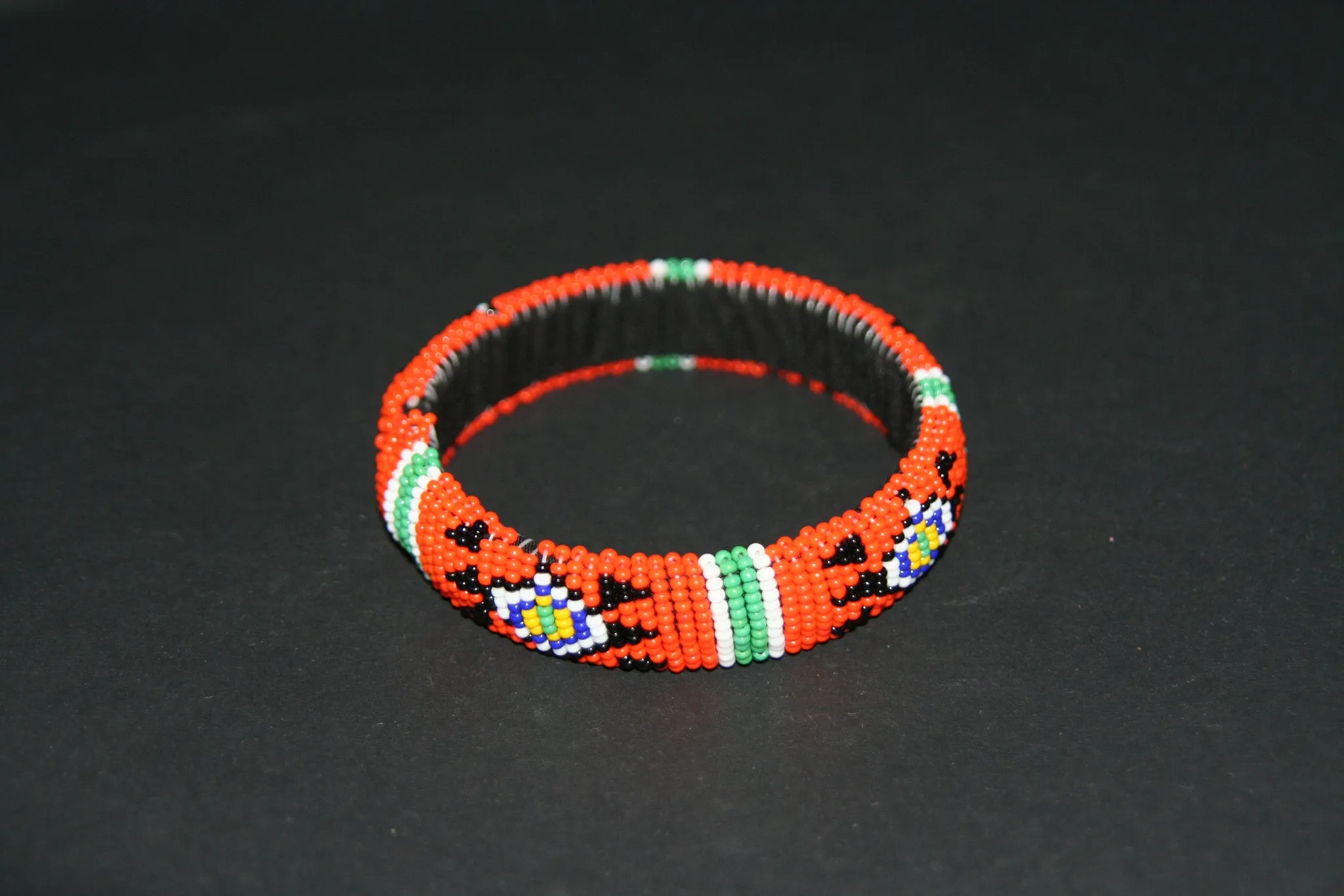 African Zulu Beaded Orange Cuff Bracelet
