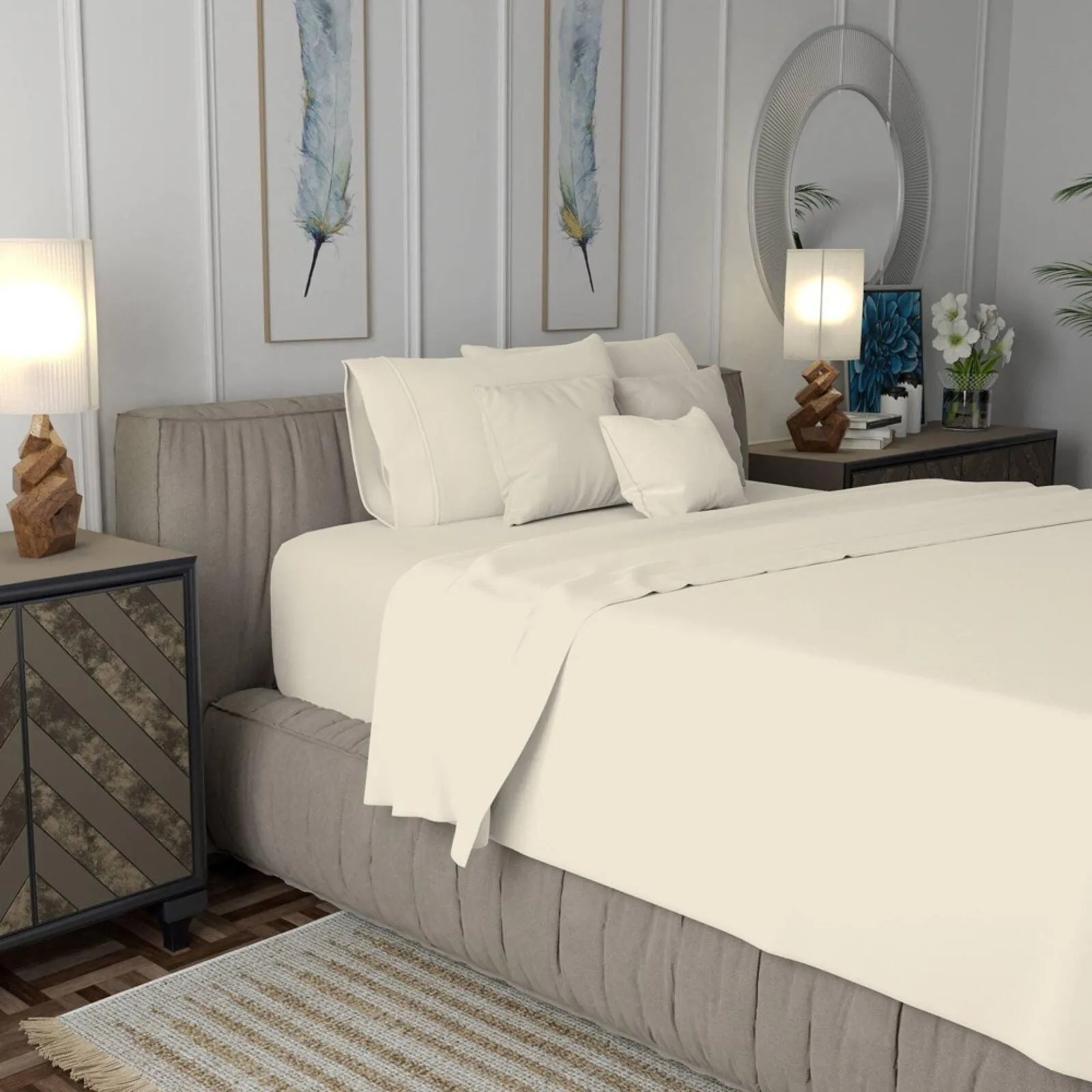 Aireolux 800 Thread 4-Piece Lightweight Supima Cotton Sheets Set Ecru King