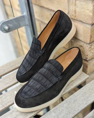 Ascot Sunseeker - Black Suede & Crocodile