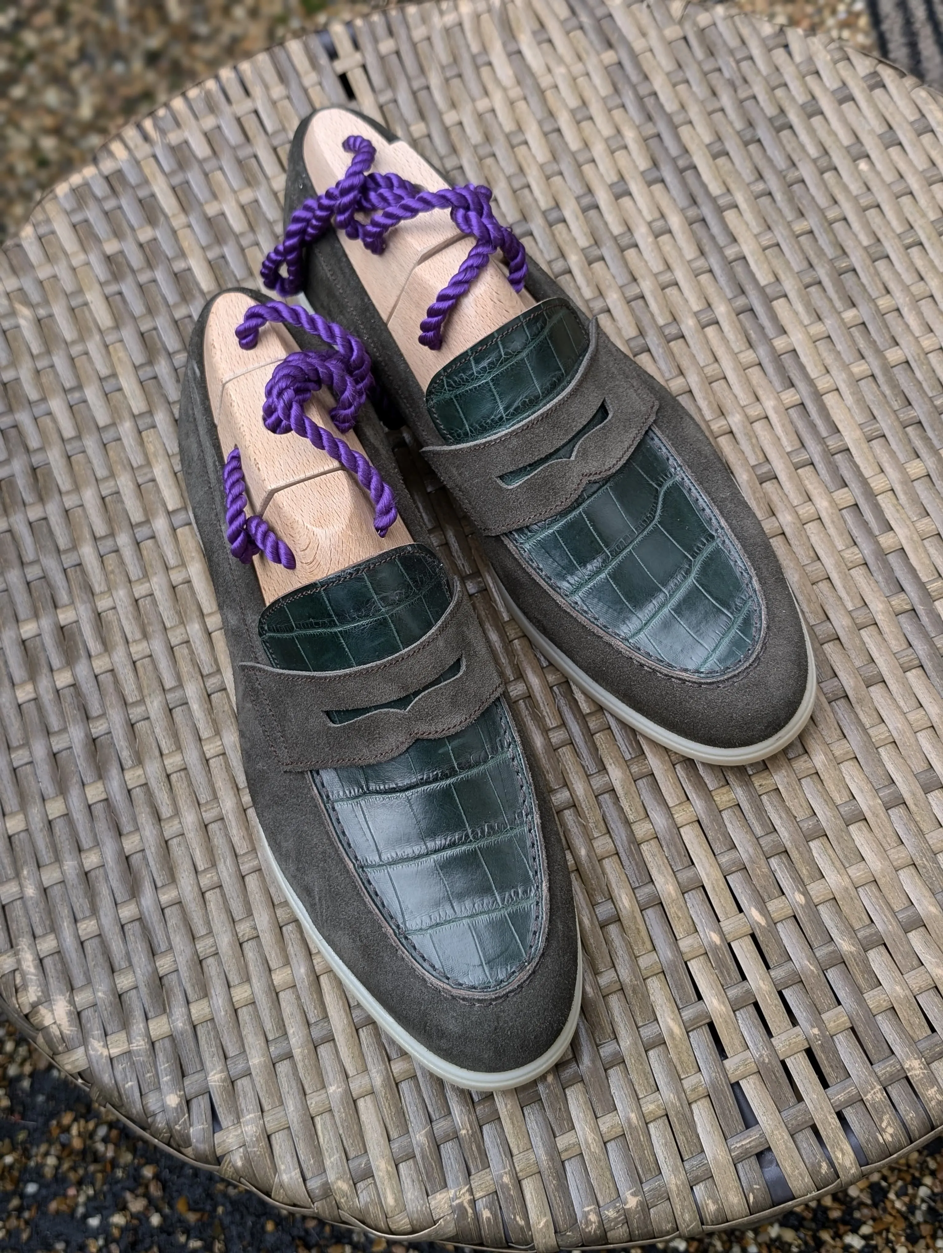 Ascot Sunseeker - Green Crocodile & Olive Green Suede